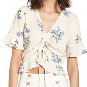 Cream and Blue Floral Blouse